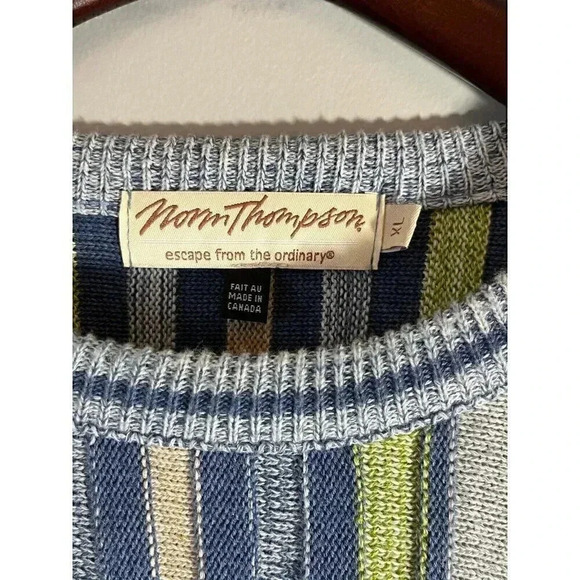 VintageNorm Thompson Sweater Adult XL Blue Striped Cosby Style Sweater Knit Mens - Picture 2 of 6